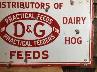 RARE Vintage D&G Poultry Horse Dairy FEEDS Dealer Porcelain Sign 54x30 5