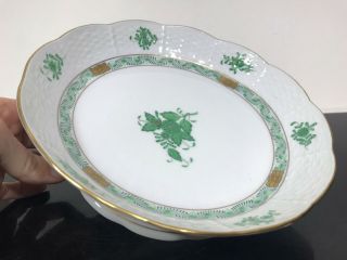 Vtg Herend Hungary Green Chinese Bouquet Floral Porcelain Footed Compote Plate