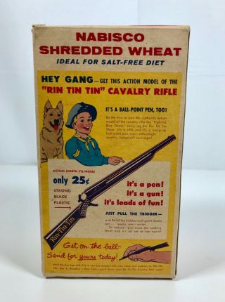 Vintage Nabisco Shredded Wheat Cereal Box Rin Tin Tin Cavalry Rifle Toy Premium 4