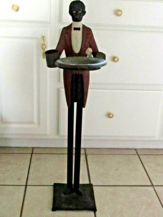 Vtg Black Americana Cast Iron Butler Smoking Stand 33 " Ashtray African American