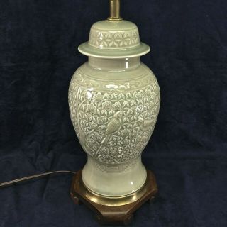 Vintage Chinese Celadon Ginger Jar Lamp By Frederick Cooper