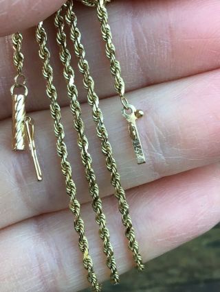 Vintage Solid 14k Gold Rope Chain 24” 5.  1 Grams Not Scrap Barrel Clasp