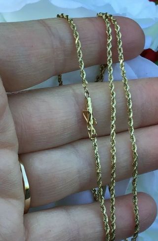 Vintage Solid 14K Gold Rope Chain 24” 5.  1 Grams Not Scrap Barrel Clasp 7
