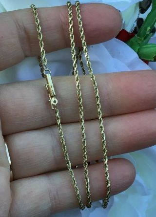 Vintage Solid 14K Gold Rope Chain 24” 5.  1 Grams Not Scrap Barrel Clasp 8