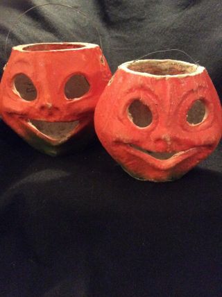 Rare Vtg Paper Mache Jack O Lanterns (2)