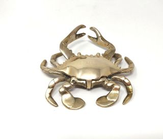 Vintage Brass Crab Ashtray With Movable Legs & Shell Lid