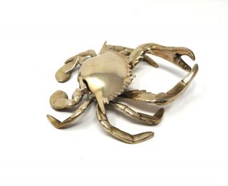 Vintage Brass Crab Ashtray with Movable Legs & Shell Lid 2