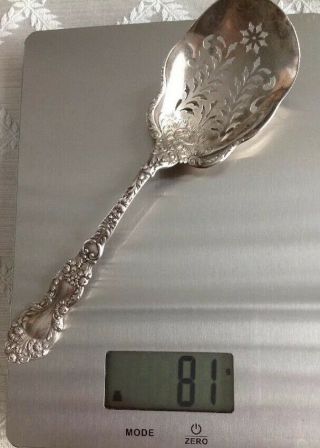 Large Antique Art Nouveau Sterling Silver Ornate Serving Spoon Birmingham Uk 81