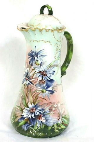 J.  P.  Limoges Vintage Floral Hand Painted Coffee Pot W/ Filigree Detail