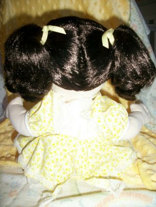 Vintage 1985 My Child Baby Doll Mattel yellow Dress Dark Brown Hair Brown Eyes 4
