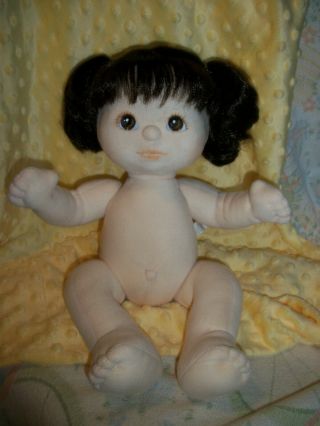 Vintage 1985 My Child Baby Doll Mattel yellow Dress Dark Brown Hair Brown Eyes 5