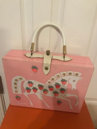 1960’s Enid Collins Wood Box Bag Purse Horse Strawberry Roan