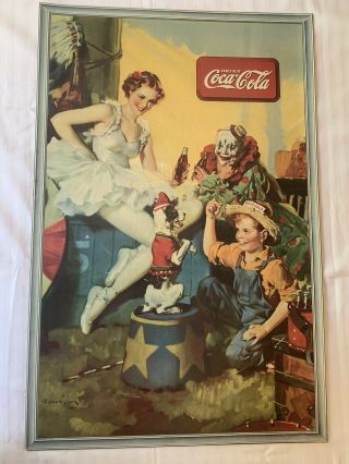 Rare Vintage 1936 Coca Cola Soda Pop Gas Oil 27 " Sign W/clown