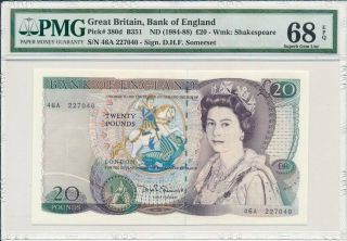 Bank Of England Great Britain 20 Pounds Nd (1984 - 88) Rare Pmg 68epq