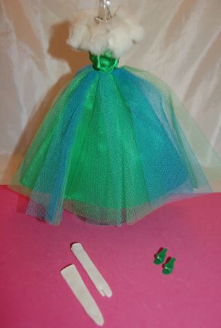 Vintage Tagged Barbie Senior Prom Dress Shoes Rabbit Fur Stole Necklace Gloves