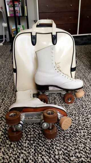 Womens Riedell White Leather Vintage 7 1/2 Roller Skates Classic Sure Grip 7.  5
