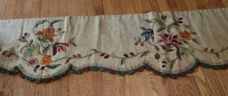 Vintage Antique Linen Curtain Valance Embroidery Flowers