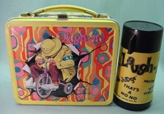 Vintage 1968 Laugh In Metal Lunch Box With Tricycle And Thermos