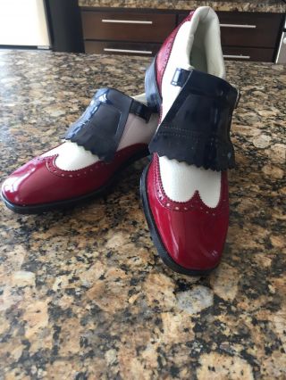 Vintage Footjoy Classic Green - Joys Mens Golf Shoes Red White Blue 9c 44461