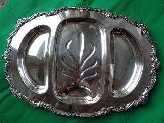 1847 Rogers Bros Footed Silverplate 3 Part Heritage Meat Tray Platter 9457