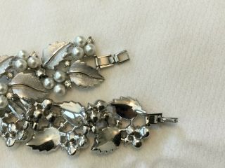 TRIFARI Pearl Rhinestone Necklace Bracelet Earring Brooch Pin Leaf Bride Vintage 4