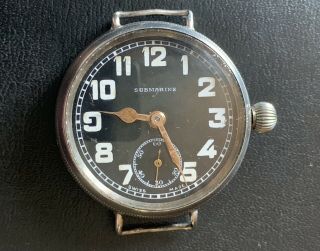 Very Rare Ww1 Silver Cased Submarine Watch 1917