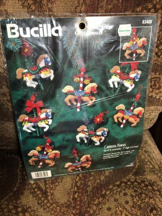 Bucilla Vintage 1996 Felt Applique Ornaments Carousel Horses