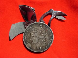 Vintage 1890 Eloi Pernet Swiss 5f Confoederatio Helvetica Silver Coin Knife Rare