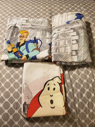 Vintage Ghostbusters Cartoon Twin Bed Sheet Set Flat Fitted With Pillowcase