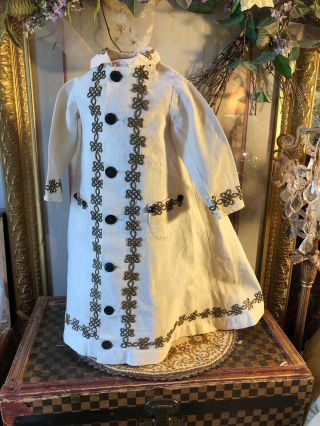 Fabulous Antique 1800’s Cotton Lady Doll Day Dress W/soutache Accents