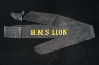 Ww2 British Royal Navy Rn Hms Lion Cap Tally Full Length Untied