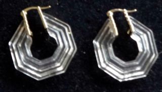 CELINE PARIS Vintage Earrings Haute Couture Clear Ribbed Resin Hoops 2