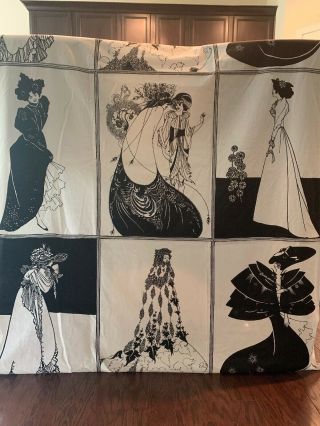 1960’s Aubrey Beardsley Art Nouveau Screen Print Fabric 9 Panel Material Vintage
