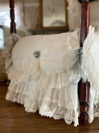 1988 Nellie Bell Miniature Dollhouse Artisan White Eyelet Lace Canopy Bed PRETTY 9