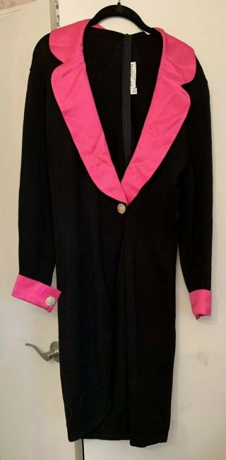 Vtg St.  John By Marie Gray Pink And Black Knit Dress Sz 14