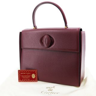 Must De Cartier Logos Hand Bag Bordeaux Leather Italy Vintage Authentic Z768 Z