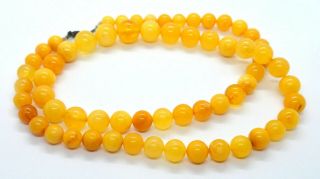 Natural Baltic Yellow Amber Bead Necklace Butterscotch Round Olive Retro 26.  45g