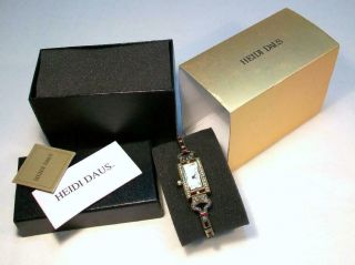 Signed HEIDI DAUS Vintage Art Deco Ruby Red & Clear Rhinestone Watch Bracelet 2