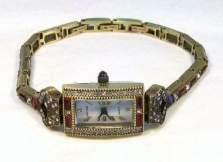 Signed HEIDI DAUS Vintage Art Deco Ruby Red & Clear Rhinestone Watch Bracelet 3