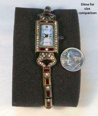 Signed HEIDI DAUS Vintage Art Deco Ruby Red & Clear Rhinestone Watch Bracelet 5