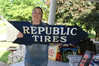 Rare Vintage 1920 ' s Republic Tires Gas Station 2 Sided 36 