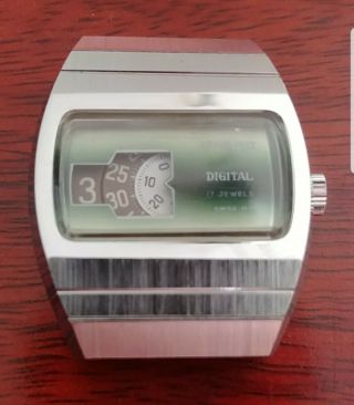 Vintage 1970s Grand Prix Digital Jump Hour Wristwatch 17 Jewels Swiss Movt