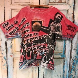 Rare Vintage Michael Jordan Chicago Bulls Magic Johnson Three Point T - Shirt L