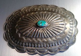 Vintage Navajo Sterling Silver Blue Turquoise Concho Brooch 25.  5 Grams