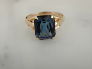 A Stunning Art Deco 9 Ct Gold Emerald Cut Blue Gemstone Ring
