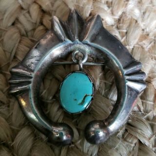 Vtg Sand Cast Naja Turquoise Sterling Silver Pin Or Pendant