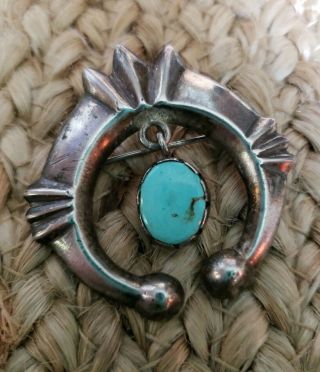Vtg Sand Cast NAJA Turquoise Sterling Silver Pin or Pendant 3