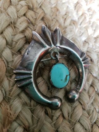 Vtg Sand Cast NAJA Turquoise Sterling Silver Pin or Pendant 4