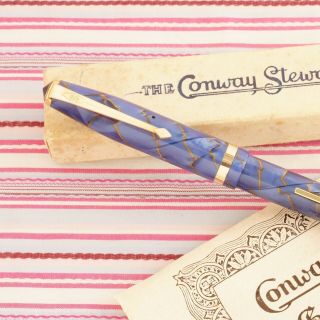 Vintage Conway Stewart 85l Blue Marble Gold - Vein Fountain Pen Box Guarantee