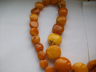 170G Antique Old Baltic Egg Yolk Amber Round Beads Necklace Natural 10
